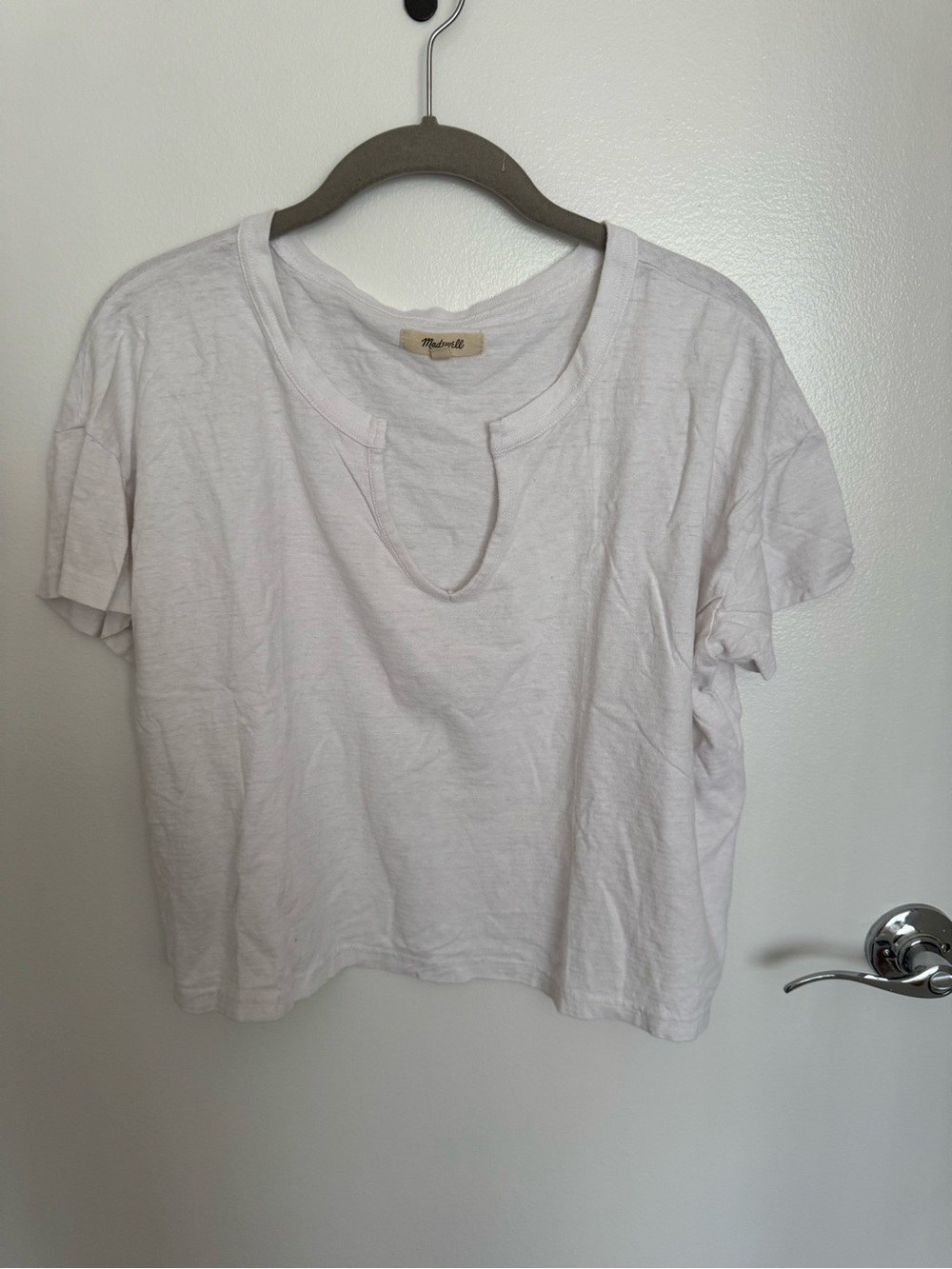 Madewell Pale White Notch-Neck Crop Tee